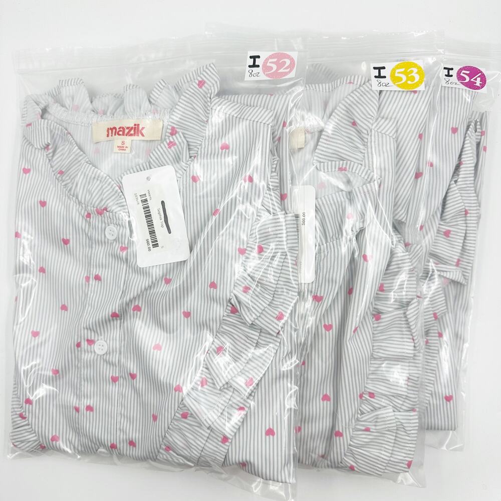 Long Sleeve Cotton Button Up Blouse White Gray Pinstripe Heart Ruffle Small - Picture 10 of 10